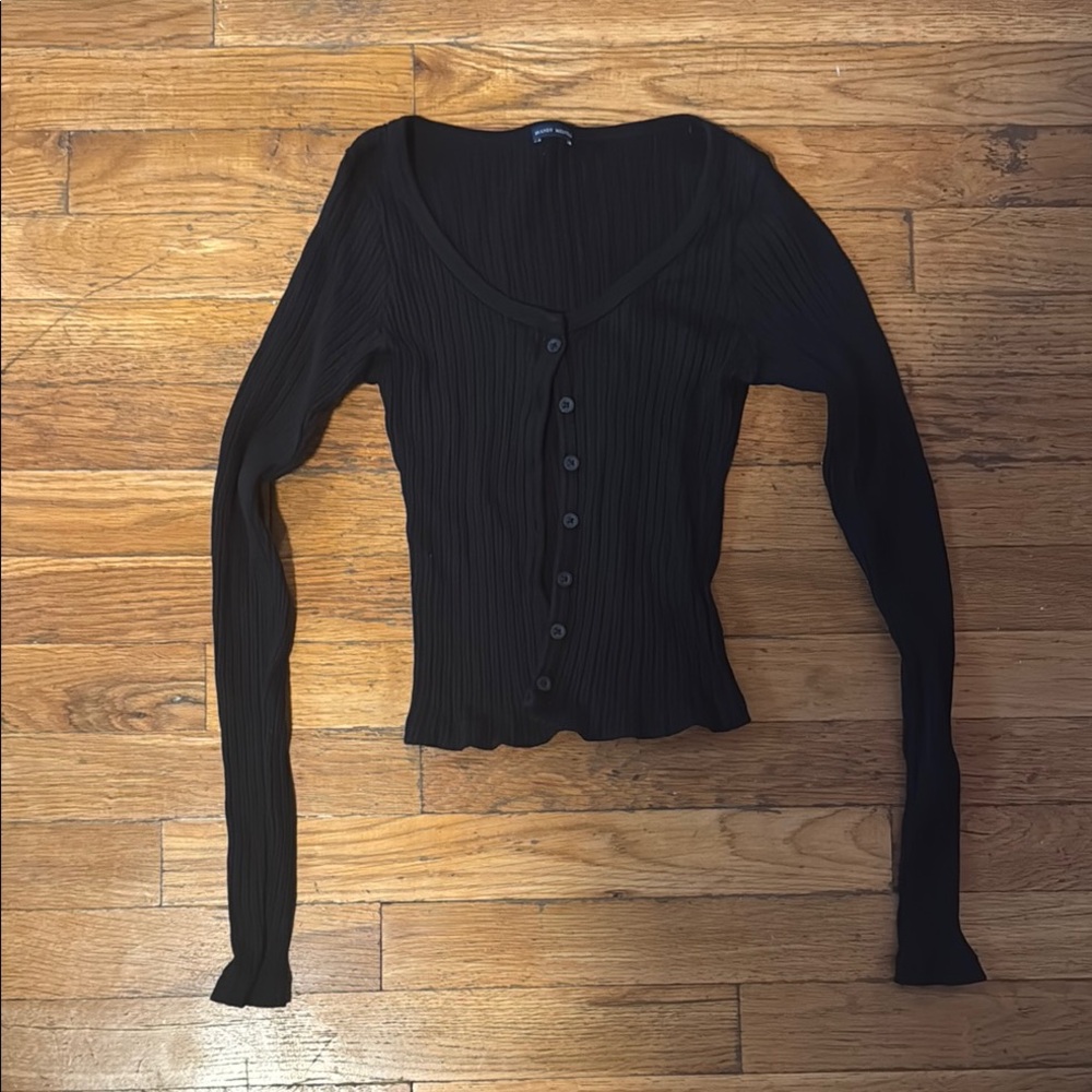 Black Ribbed Button-Up Women's Top